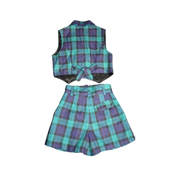 Rachel’s Kids Plaid Two-Piece Vest & Shorts Set Size 10 Vintage Tartan Preppy - Picture 4 of 7